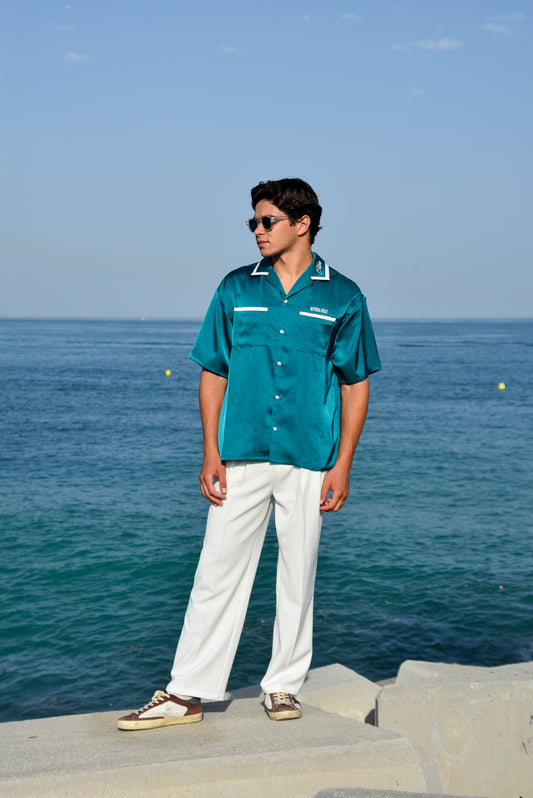 RIVIERA HEAT Satin Shirt || Turquoise